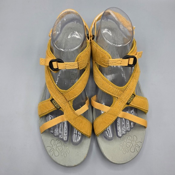 KEEN Sandals Womens 10.5 Yellow Suede Strappy Outdoor Walking Hiking Comfort - Picture 4 of 14